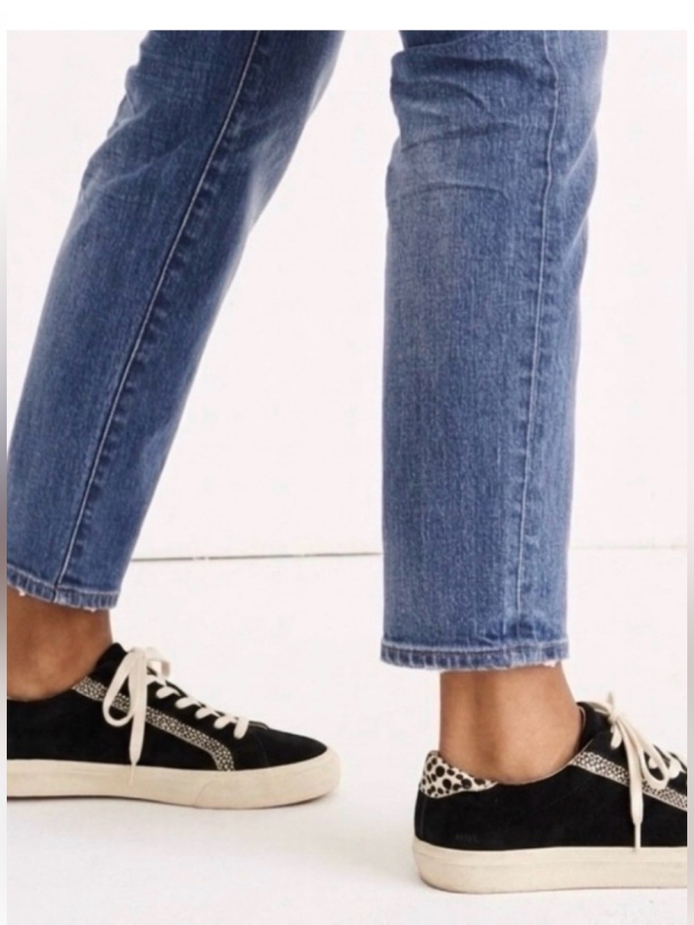 Madewell Sidewalk low top sneaker black suede animal-spotted calf hair M6M W7.5M